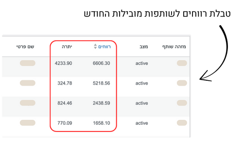 טבלת רווחים של השותפות המובילות החודש